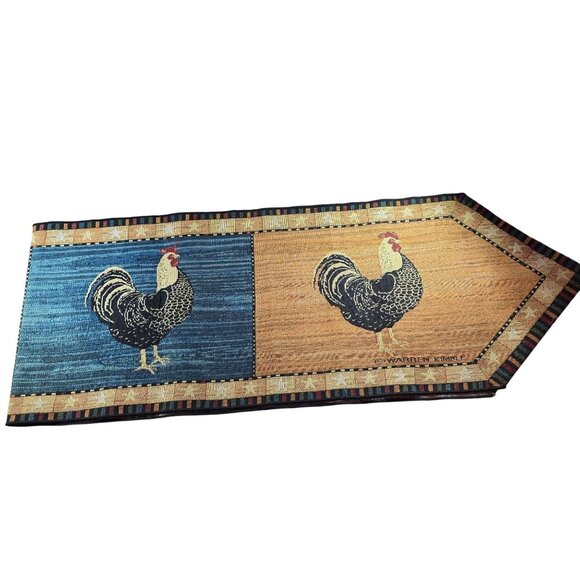 Rooster Tapestry Table Runner Warren Kimble Tassels country farmhouse kitchen - Picture 2 of 6